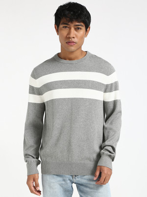 TOMMY HILFIGER Striped Crew Neck Casual Men Grey Sweater
