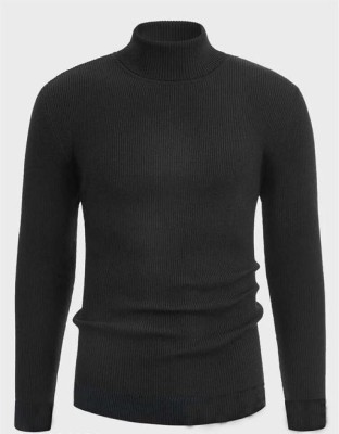 TSAR Solid High Neck Casual Men Black Sweater