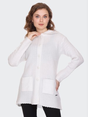 NITSLINE Self Design Collared Neck Casual Women White Sweater