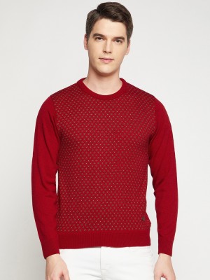 DUKE Printed Round Neck Casual Men Red Sweater