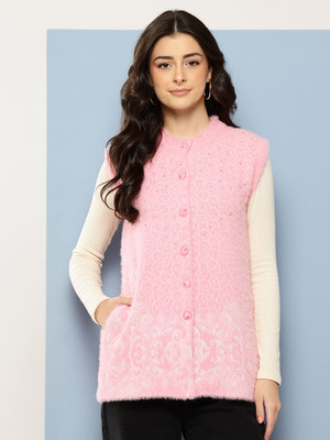 METRONAUT Self Design Round Neck Casual Women Pink Sweater