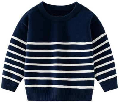 GTwo Striped Round Neck Casual Boys Dark Blue, White Sweater