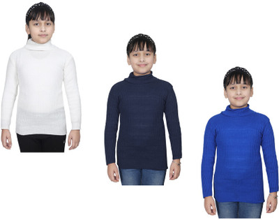 Indistar Self Design High Neck Casual Girls Multicolor Sweater