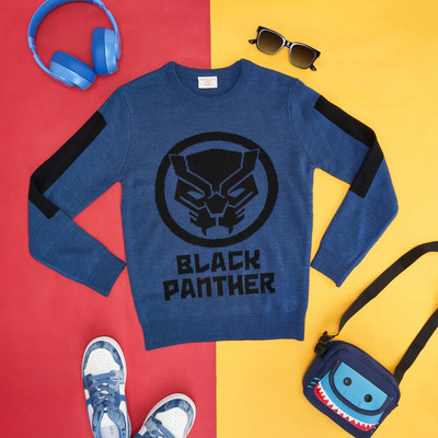 Pantaloons Junior Printed Round Neck Casual Boys Blue Sweater