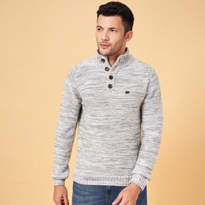 Byford by Pantaloons Self Design High Neck Casual Men Grey Sweater