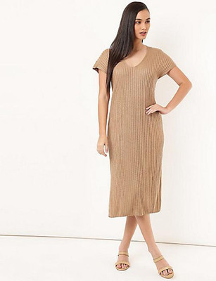 MARKS & SPENCER Women A-line Brown Midi/Calf Length Dress