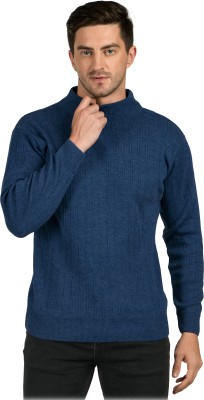 NICO WESLEY Solid Round Neck Casual Men Blue Sweater