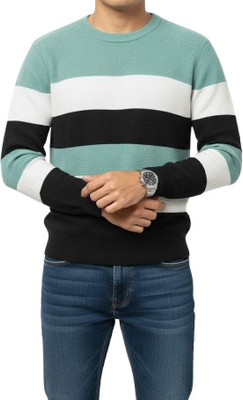jovail Solid Round Neck Casual Men Light Blue Sweater