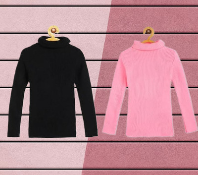 ohseem Solid High Neck Casual Baby Boys & Baby Girls Pink, Black Sweater