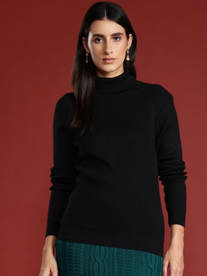 all about you Paisley Turtle Neck Casual Women Black Sweater