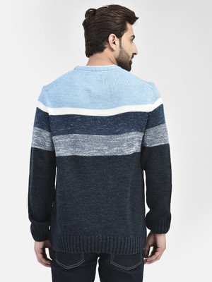 CRIMSOUNE CLUB Striped Round Neck Casual Men Light Blue Sweater