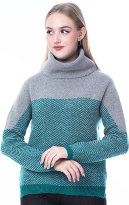 NOQUO Self Design, Colorblock High Neck Casual Women Multicolor Sweater