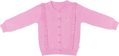 H By Hamleys Solid Round Neck Casual Baby Girls Pink Sweater