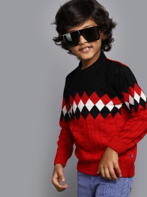 V-MART Colorblock Round Neck Casual Boys Red, Red Sweater