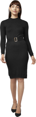 Annabelle by Pantaloons Solid Round Neck Casual Women Black Sweater