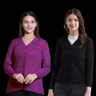 LUXURIOUS DESIGN Self Design V Neck Casual Women Multicolor Sweater