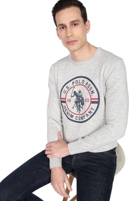 U.S. POLO ASSN. Printed Crew Neck Casual Men Grey Sweater