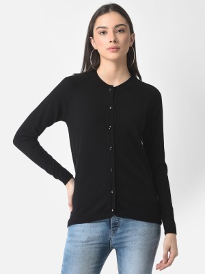 CRIMSOUNE CLUB Solid Round Neck Casual Women Black Sweater