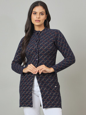 DUKE Self Design Round Neck Casual Women Blue Sweater
