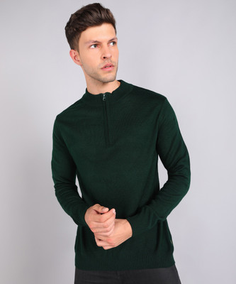 METRONAUT Solid High Neck Casual Men Dark Green Sweater