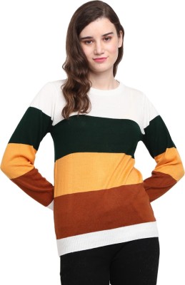 V-MART Colorblock Round Neck Casual Women Multicolor Sweater