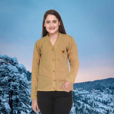 Ffinefitting Solid V Neck Casual Women Brown Sweater