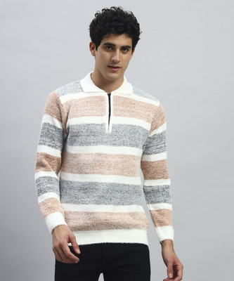HELL BOUND Striped Collared Neck Casual Men Multicolor Sweater