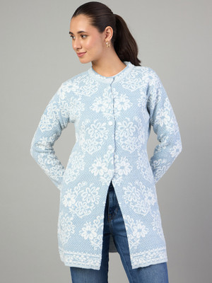DUKE Self Design Round Neck Casual Women Blue Sweater