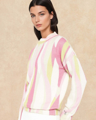 RAREISM Printed High Neck Casual Women Multicolor Sweater