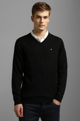 LOUIS PHILIPPE Solid V Neck Casual Men Black Sweater