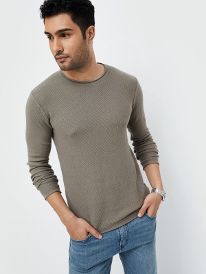 CODE by Lifestyle Solid Round Neck Casual Men Beige Sweater