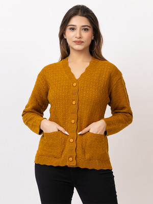 TWENTY ME Embroidered V Neck Casual Women Yellow Sweater