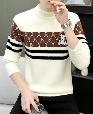 FitIn OutFit Solid Round Neck Casual Men White Sweater