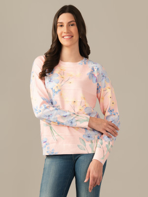 Albion Floral Print Round Neck Casual Women Pink, Blue Sweater