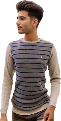FORWARDS Striped Round Neck Casual Men Grey Sweater