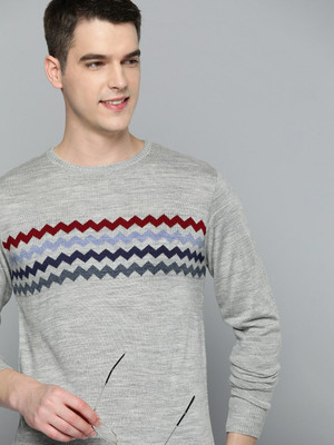 Mast & Harbour Self Design Round Neck Casual Men Grey Sweater