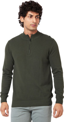 Spykar Solid Round Neck Casual Men Green Sweater