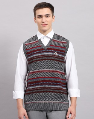 MONTE CARLO Striped V Neck Casual Men Grey Sweater