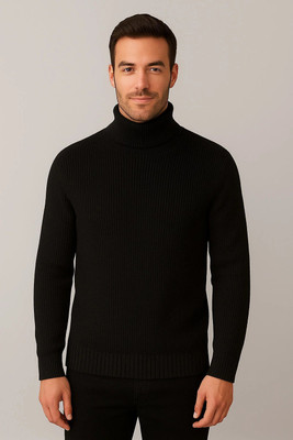 sarah Enterprises Solid Turtle Neck Casual Men Black Sweater