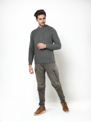 Celio Solid Round Neck Casual Men Green Sweater