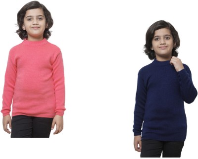 IndiWeaves Solid Round Neck Casual Boys Pink, Dark Blue Sweater