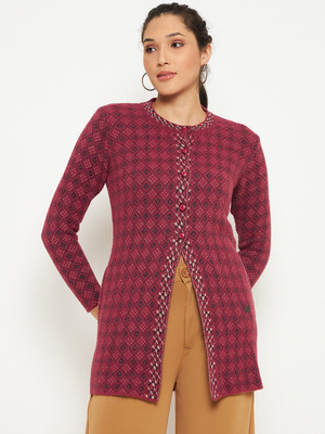 DUKE Self Design Round Neck Casual Women Maroon Sweater