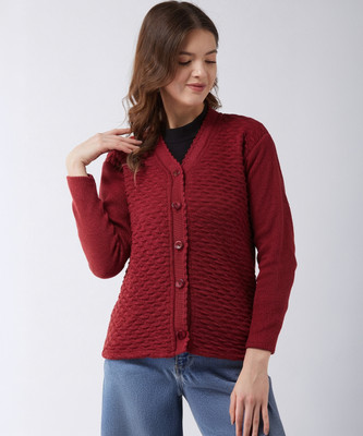 Pivl Woven V Neck Casual Women Maroon Sweater