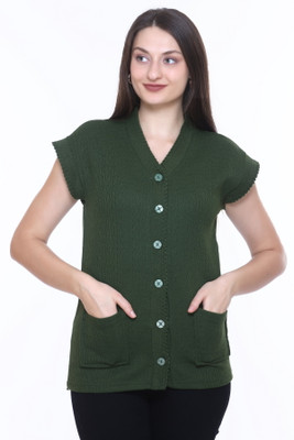 Keshavi Woven V Neck Casual Women Dark Green Sweater