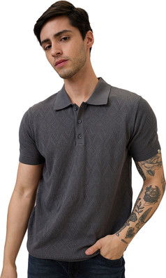 Spykar Solid Men Polo Neck Grey T-Shirt