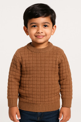 MStyle Self Design Round Neck Casual Boys & Girls Brown Sweater