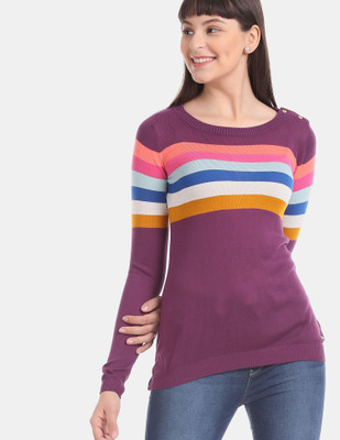 U.S. POLO ASSN. Striped Round Neck Casual Women Multicolor Sweater
