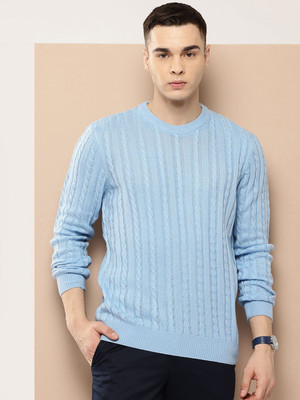 INVICTUS Self Design Round Neck Casual Men Blue Sweater