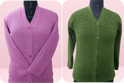 HouseOfCommon Solid V Neck Casual Women Multicolor Sweater