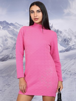 Tokyo Talkies Solid High Neck Casual Women Pink Sweater